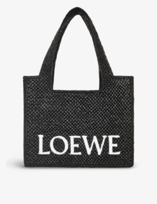 Loewe Womens  X Paula's Ibiza Medium Logo-print Raffia-blend Top-handle Bag Black