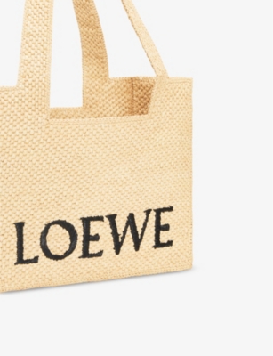 LOEWE: Loewe x Paula's Ibiza medium logo-print raffia-blend top-handle bag