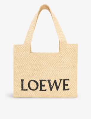 LOEWE: Loewe x Paula's Ibiza medium logo-print raffia-blend top-handle bag