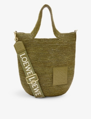 Loewe X Paula's Ibiza Mini Slit Raffia Hobo Bag In Olive