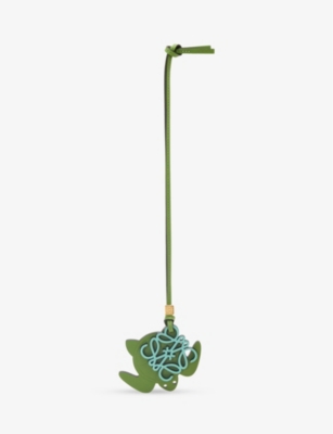 Loewe Turtle Leather Bag Charm In Spring Green/mint