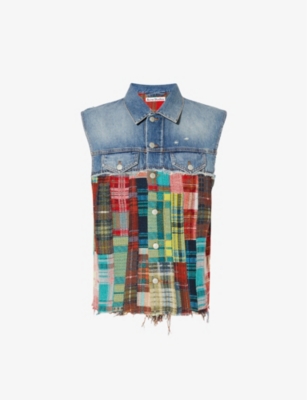 Acne Studios Denim Tartan Patchwork Vest In Mid Blue