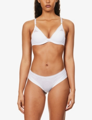 Shop Chantelle Graphic Allure Lace-overlay Stretch-mesh T-shirt Bra In White