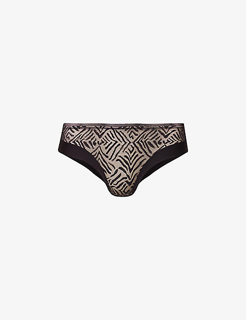 CHANTELLE: Graphic Allure lace-overlay mid-rise stretch-mesh briefs