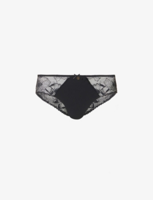 Chantelle Womens Black Orchids Branded-charm Stretch-woven Briefs