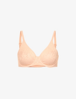Calvin Klein Semi-sheer Floral-embroidered Stretch-lace Underwired Bra in  Pink