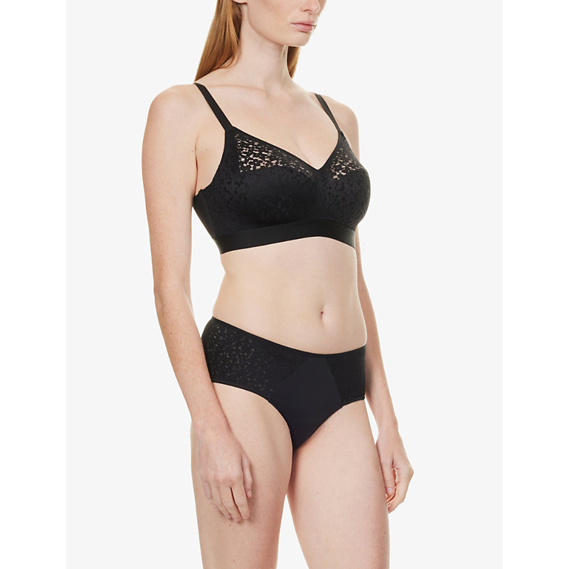 Shop Chantelle Norah Floral-embroidered Stretch-woven Bra In Black