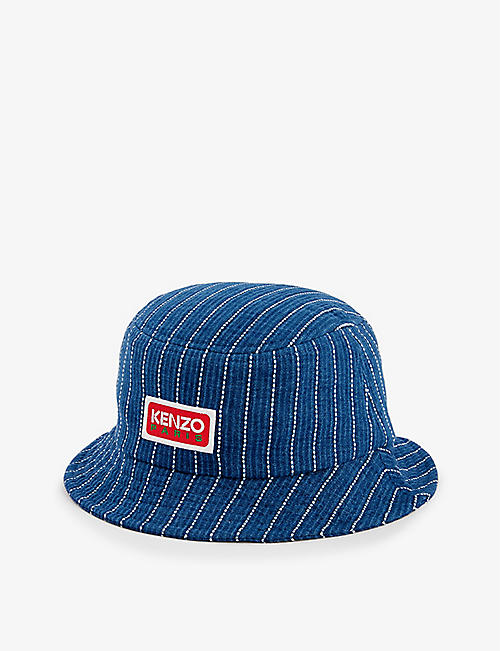 KENZO: Brand-patch wide-brim denim bucket hat