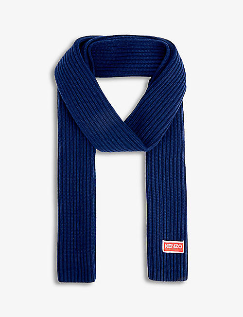 KENZO: Brand-patch ribbed-texture wool-knit scarf