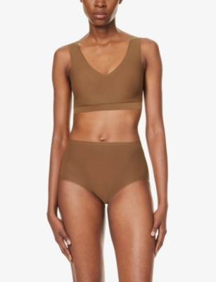 Shop Chantelle Soft Stretch High-rise Stretch-woven Briefs In Cocoa