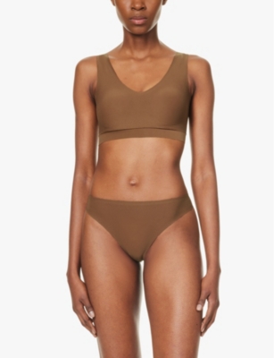 Shop Chantelle Soft Stretch High-rise Stretch-woven Thong In Cocoa