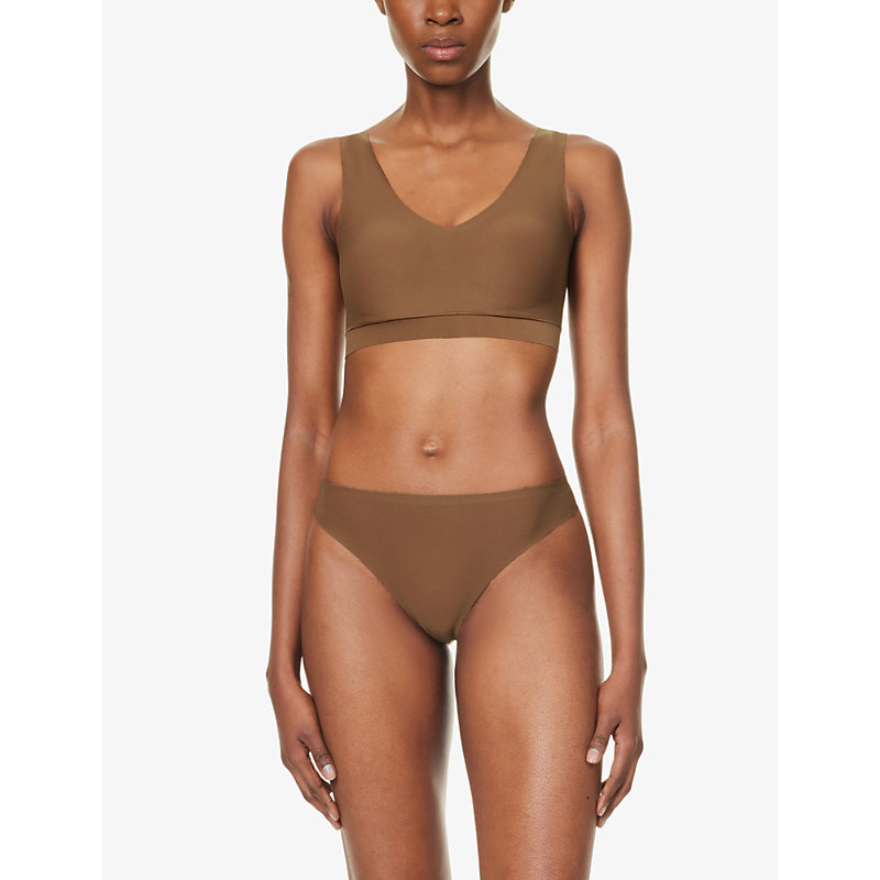 Shop Chantelle Soft Stretch High-rise Stretch-woven Thong In Cocoa