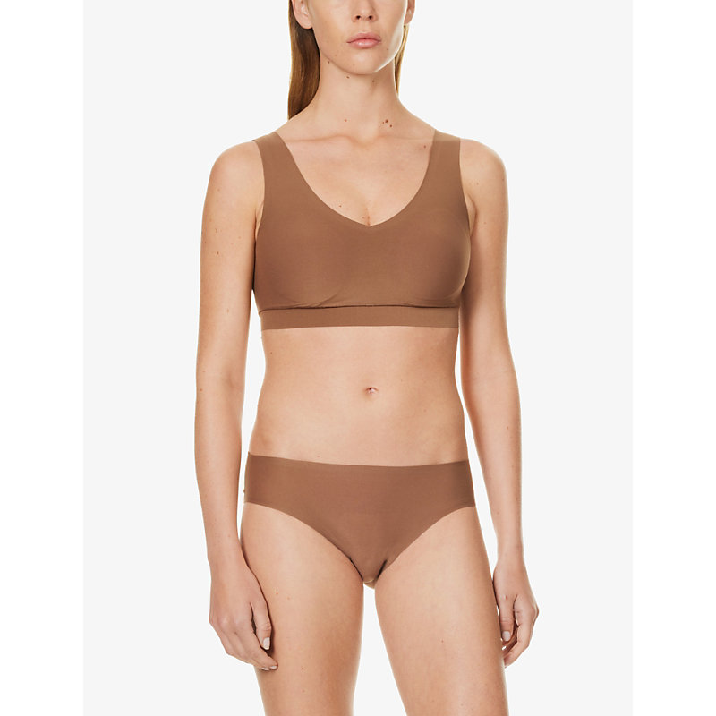 Shop Chantelle Soft Stretch V-neck Stretch-woven Top In Cocoa