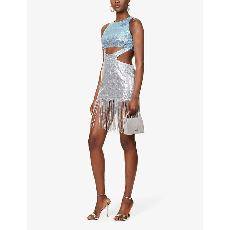 Shop Amy Lynn Women's Silver Cut-out Tassel Ombre Sequin Mini Dress