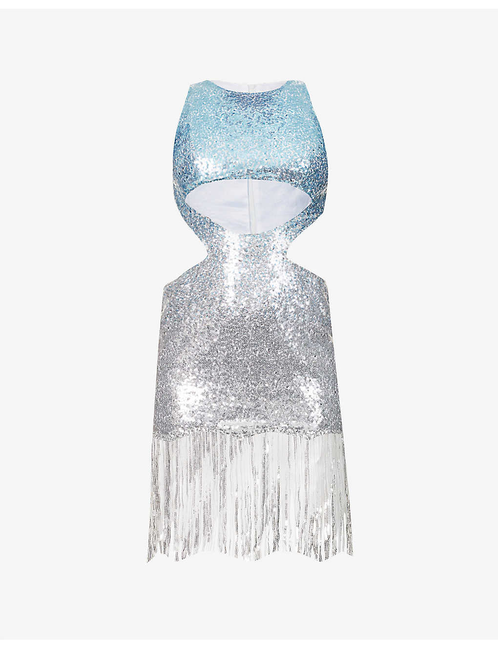 Amy Lynn Womens Silver Cut-out Tassel Ombre Sequin Mini Dress