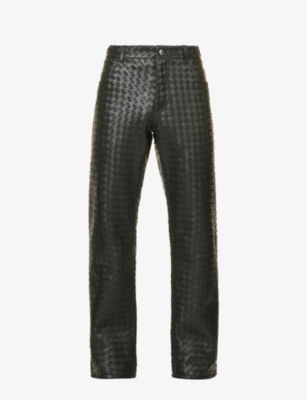 Bottega Veneta Intrecciato Leather Trousers - Men - Green Pants - M