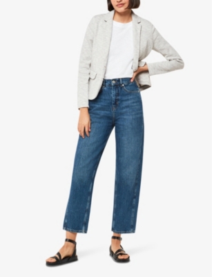 WHISTLES WOMENS GREY SLIM-FIT SINGLE-BREASTED COTTON-JERSEY JACKET 