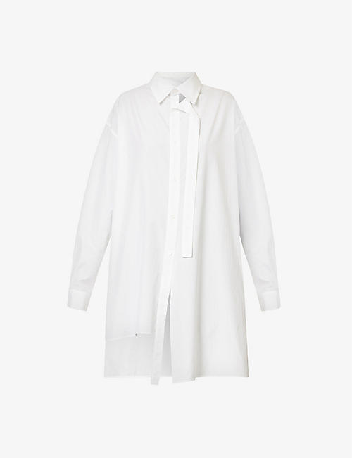 YS: Draped-panel dipped-hem cotton shirt