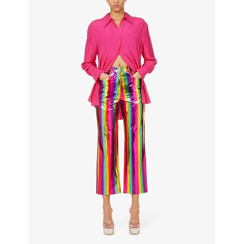 Shop Amy Lynn Women's Multi Rainbow Metallic Straight-leg High-rise Faux Leather Trousers