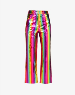 AMY LYNN: Rainbow metallic straight-leg high-rise faux leather trousers