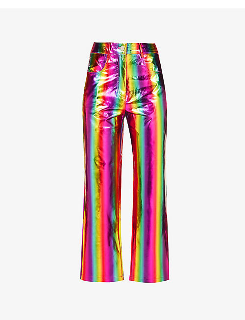 AMY LYNN: Rainbow metallic straight-leg high-rise faux leather trousers