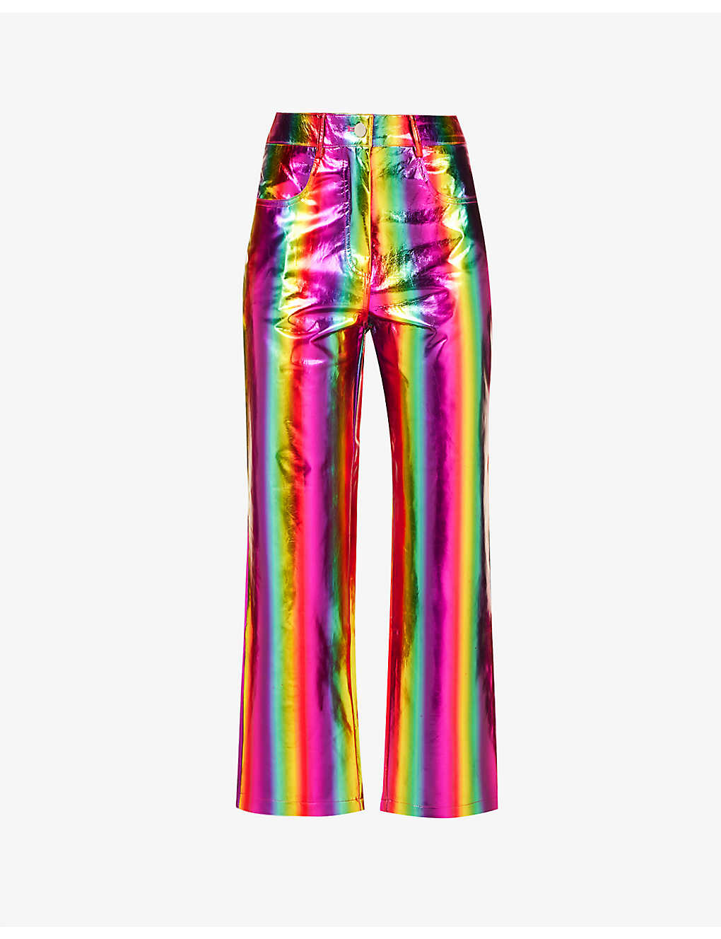 Amy Lynn Womens Multi Rainbow Metallic Straight-leg High-rise Faux Leather Trousers