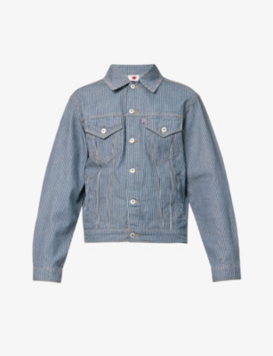 Mens striped cheap denim jacket