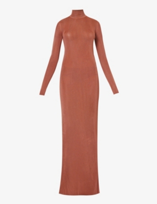 SAINT LAURENT - High-neck slim-fit knitted maxi dress | Selfridges.com