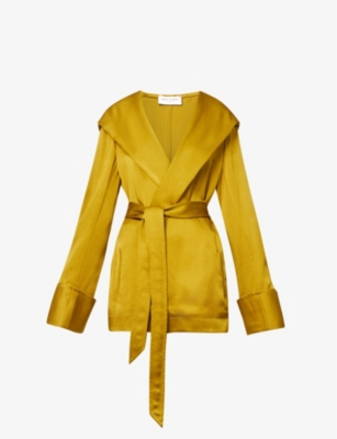 Saint Laurent Hooded Jacket In Crepe Satin In Vert Mousse