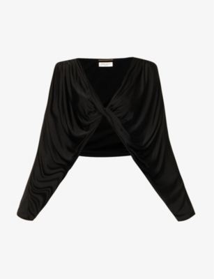 SAINT LAURENT: V-neck draped woven top