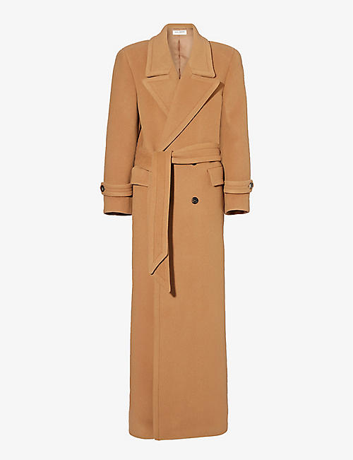 SAINT LAURENT: Double-breasted belted wool coat