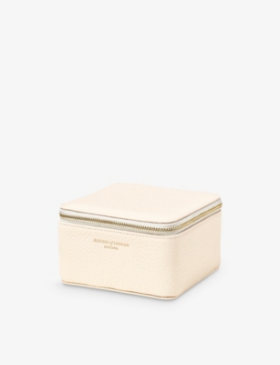 Aspinal Of London Womens Ivory Pebble-embossed Leather Watch And Ring Box In Ivory