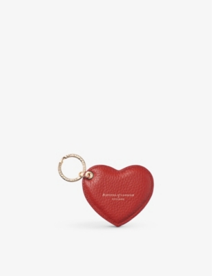 ASPINAL OF LONDON: Heart logo-print grained-leather keyring