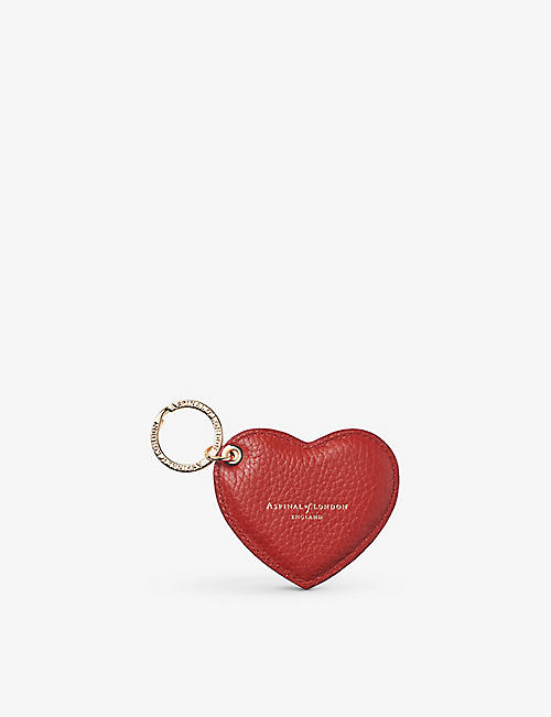 ASPINAL OF LONDON: Heart logo-print grained-leather keyring