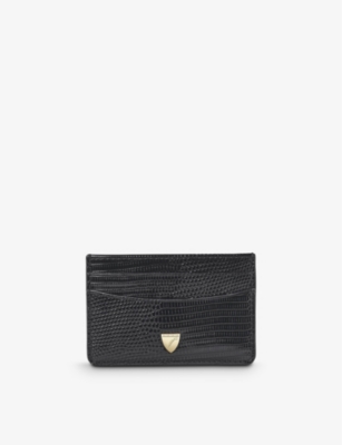 Aspinal Of London Womens Black Slim Croc-embossed Leather Card Holder