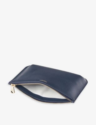 Shop Aspinal Of London Women's Navy Ella Large Logo-print Grained-leather Pouch