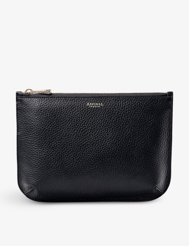 Ella large logo-print grained-leather pouch