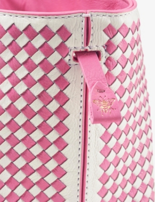 Shop Aspinal Of London Women's Pink Paris Logo-embellished Woven-leather Cross-body Bag
