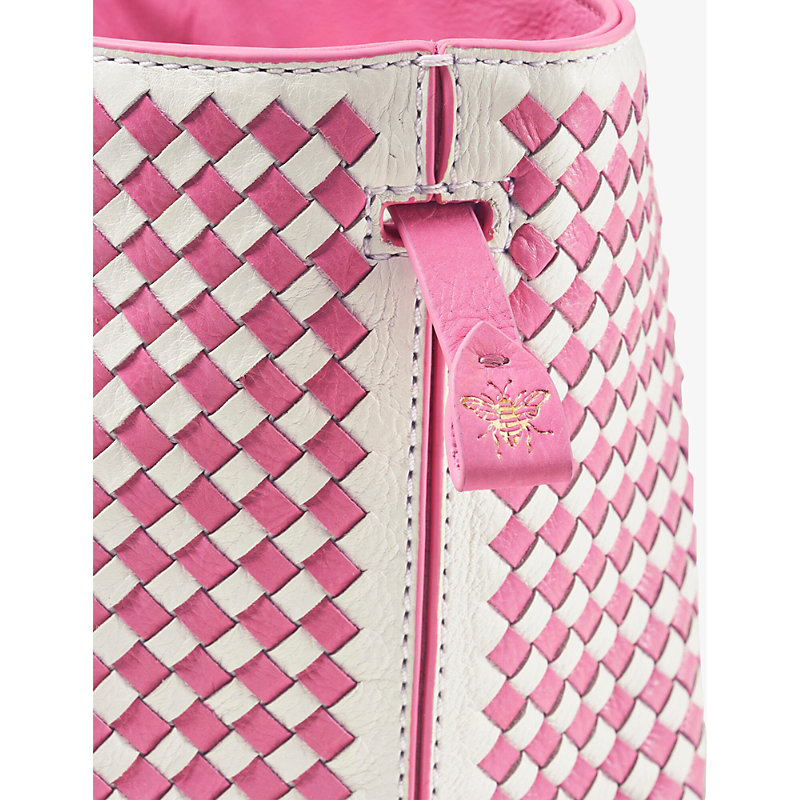 Shop Aspinal Of London Women's Pink Paris Logo-embellished Woven-leather Cross-body Bag