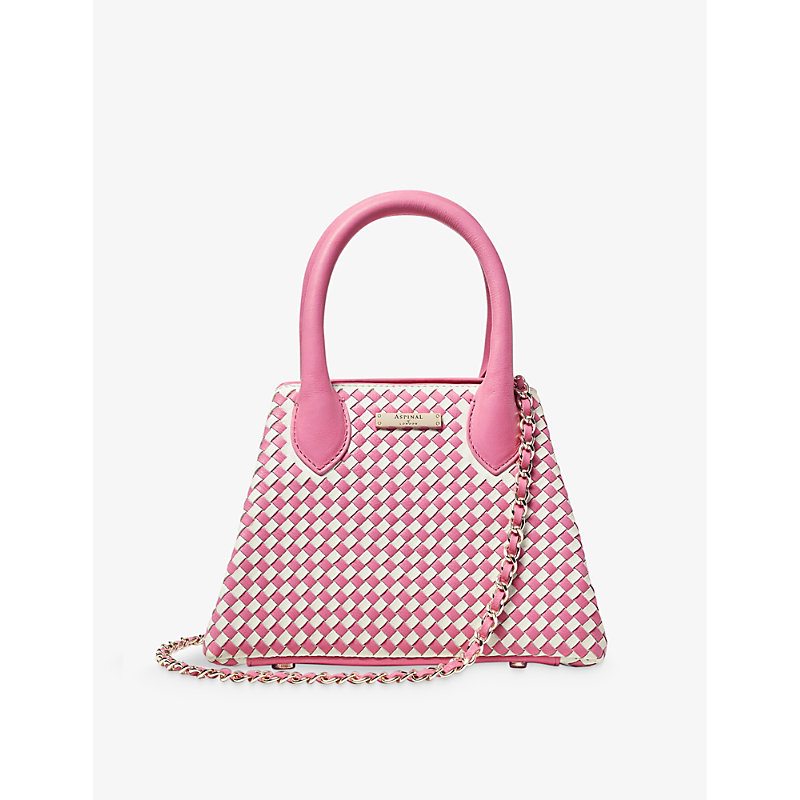 Aspinal Of London Paris Logo-embellished Woven-leather Cross-body Bag In Pink