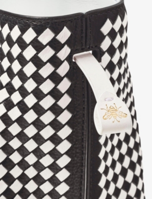 Shop Aspinal Of London Women's Black Paris Logo-embellished Woven-leather Cross-body Bag