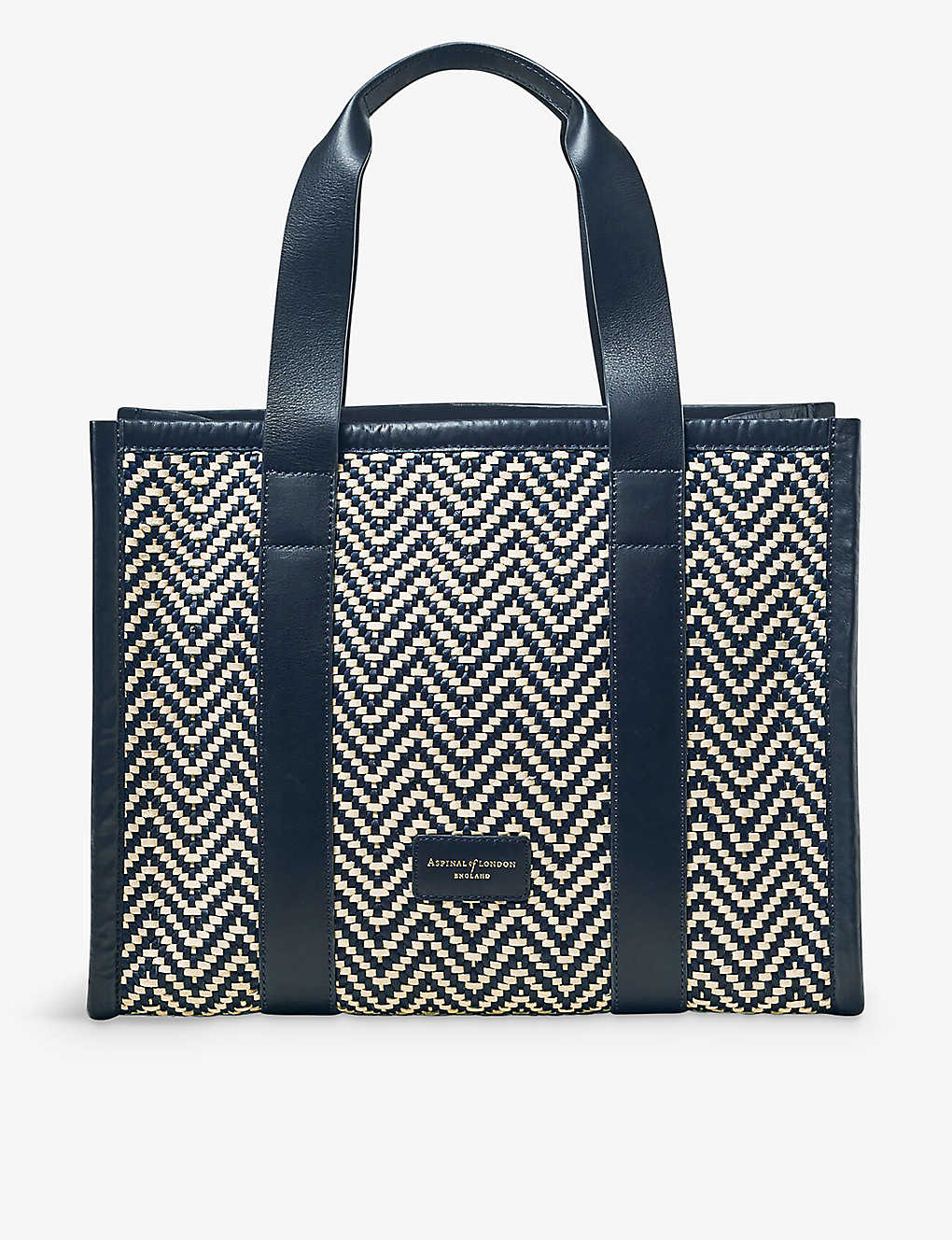 Aspinal Of London Womens Navy Henley Small Chevron-woven Leather Tote Bag