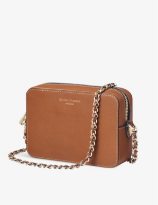 Shop Aspinal Of London Women's Tan Milly Logo-print Smooth-leather Cross-body Bag