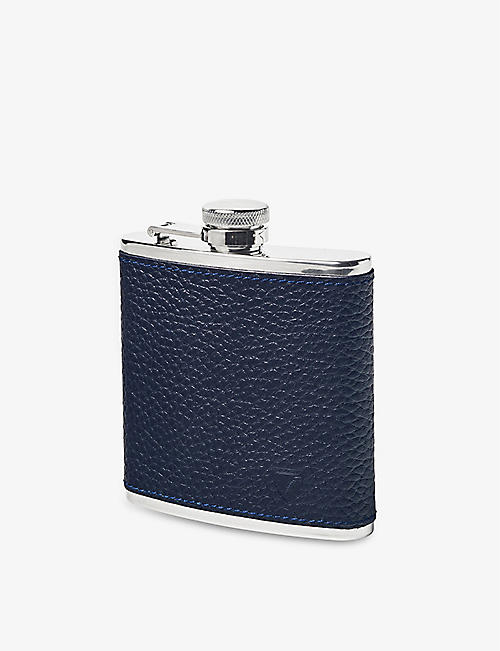 ASPINAL OF LONDON: Logo-embossed grained-leather and sterling-silver flask