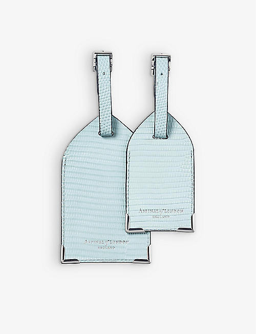 ASPINAL OF LONDON: Logo-print grained-leather luggage tags set of two