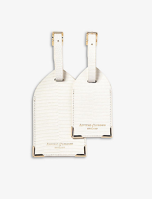 ASPINAL OF LONDON: Logo-print leather luggage tags set of two