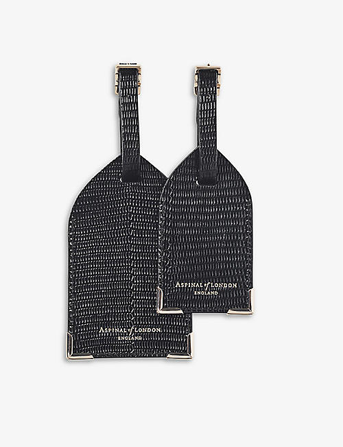 ASPINAL OF LONDON: Set of 2 logo-embossed leather luggage tags