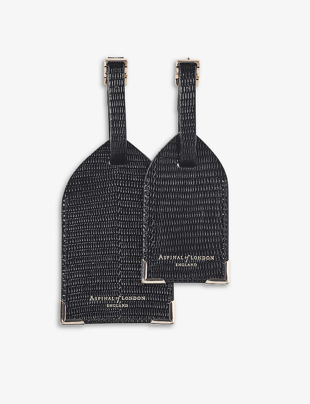 Aspinal Of London Black Set Of 2 Logo-embossed Leather Luggage Tags