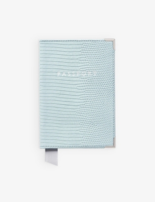 ASPINAL OF LONDON: Logo-print croc-embossed leather passport cover