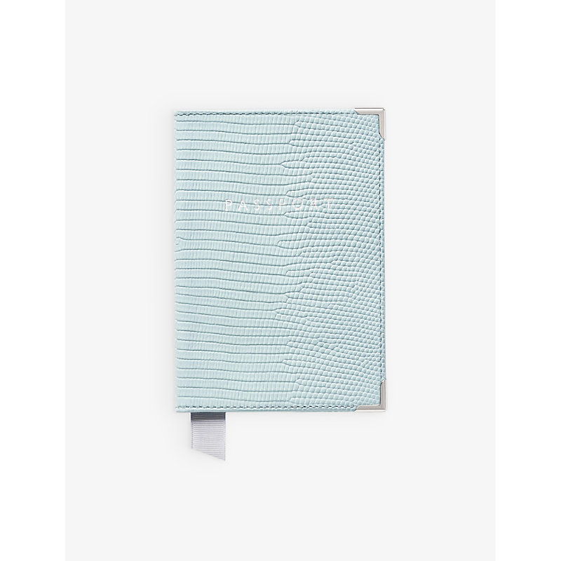 Aspinal Of London Poolblue Logo-embossed Leather Passport Cover